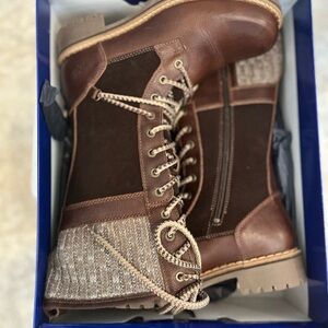 Bos. & Co. Haven waterproof brandy/coffee/taupe Leather Boots with Knit Accents